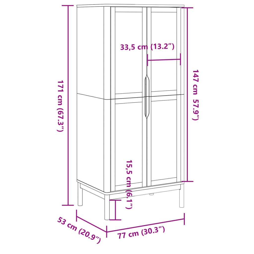 vidaXL Ντουλάπα FLORO Γκρι 77 x 53 x 171 εκ. από Μασίφ Ξύλο Πεύκου