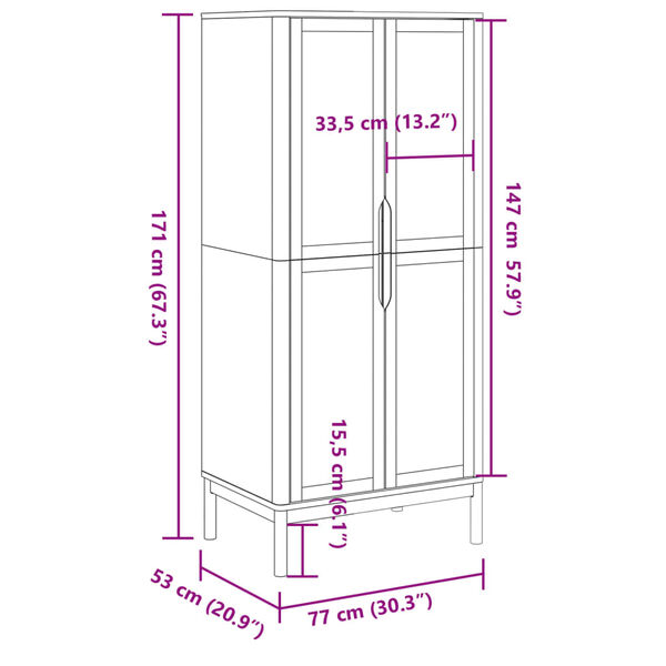 vidaXL Ντουλάπα FLORO Γκρι 77 x 53 x 171 εκ. από Μασίφ Ξύλο Πεύκου