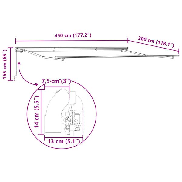 vidaXL Χειροκίνητη Ανασυρόμενη Τέντα Μπεζ 450x300 εκ.