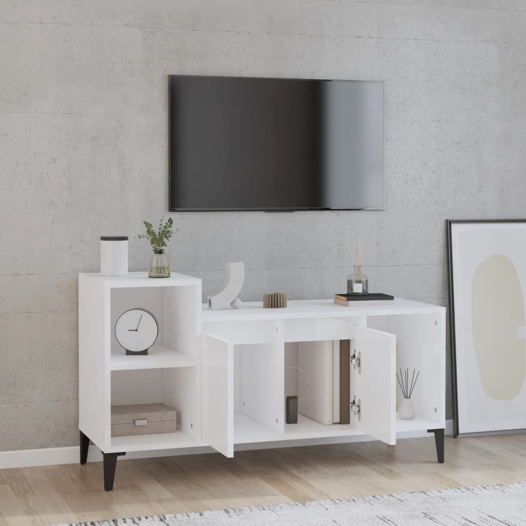 vidaXL Έπιπλο Τηλεόρασης Γυαλ. Λευκό 100x35x55 εκ. Επεξεργασμένο Ξύλο