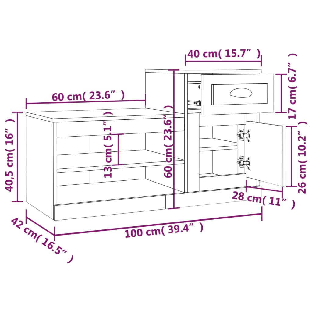 vidaXL Παπουτσοθήκη Sonoma Δρυς 100x42x60 εκ. από Επεξεργασμένο Ξύλο