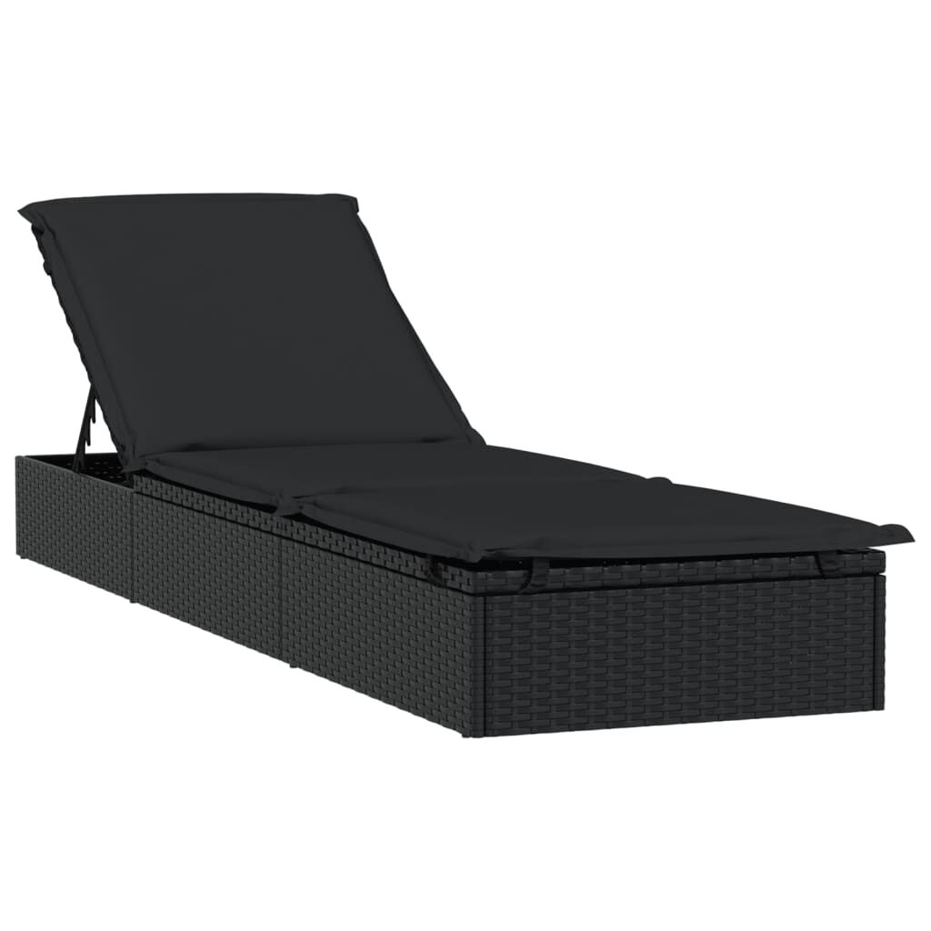 vidaXL Ξαπλώστρα Στρογγυλή Οροφή Μαύρη 211 x 57 x 140 εκ. Συνθ. Ρατάν