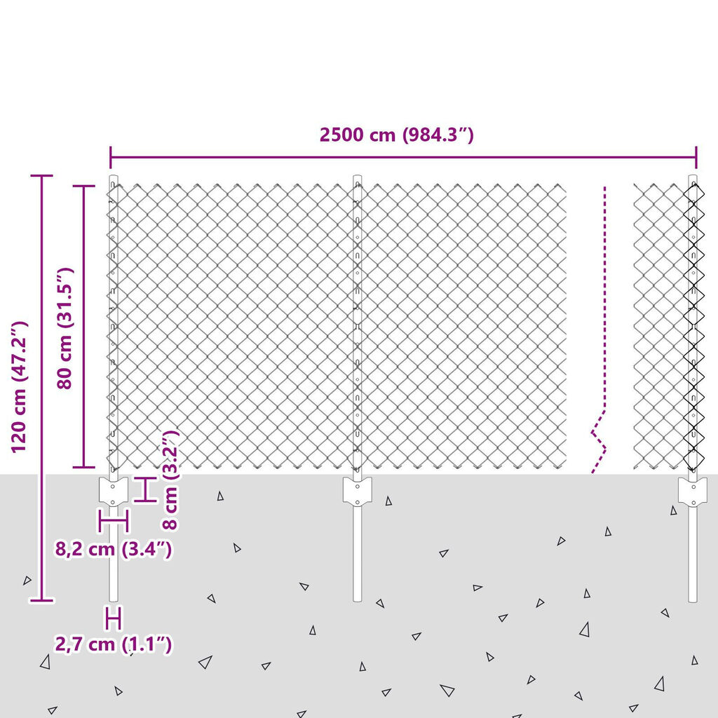 vidaXL Φράκτης Αλυσίδας με 22 Στήλες U Πράσινος 0.8x25 μ Χάλυβας