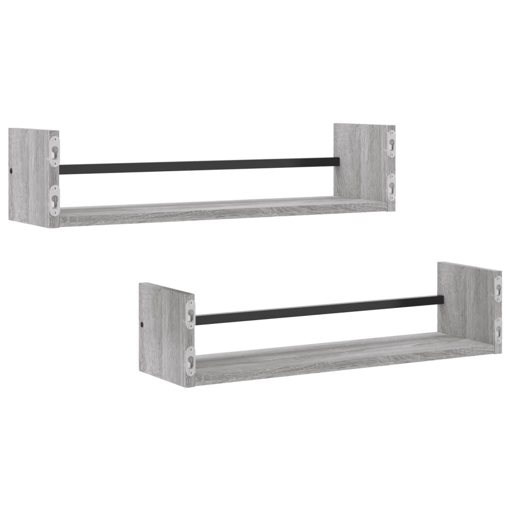 vidaXL Ράφια Τοίχου με Μπάρα 2 τεμ. Γκρι Sonoma 60 x 16 x 14 εκ.