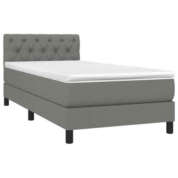 vidaXL Κρεβάτι Boxspring με Στρώμα & LED Σκ.Γκρι 80x200 εκ. Υφασμάτινο