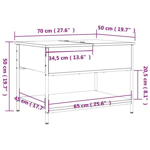 vidaXL Τραπεζάκι Σαλονιού Καφέ Δρυς 70x50x50 εκ. Επεξ. Ξύλο/Μέταλλο