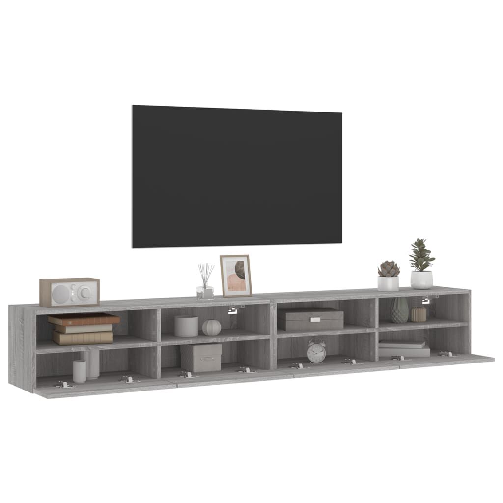 vidaXL Έπιπλα Τηλεόρασης Τοίχου 2 τεμ. Γκρι 100x30x30 εκ. Επ. Ξύλο