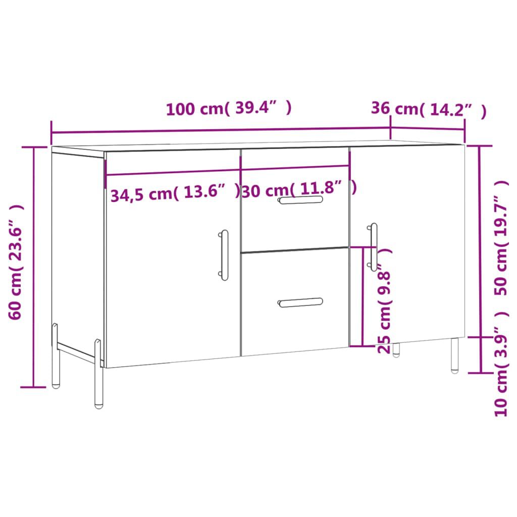 vidaXL Ντουλάπι Λευκό 100 x 36 x60 εκ. Επεξεργασμένο Ξύλο