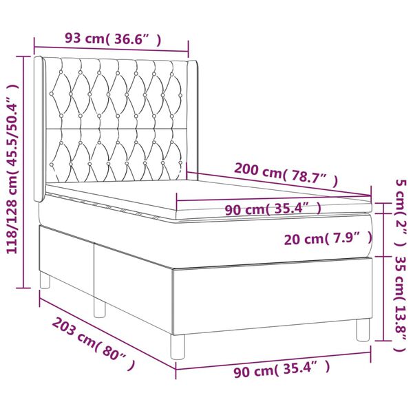 vidaXL Κρεβάτι Boxspring με Στρώμα Ανοιχτό Γκρι 90x200 εκ. Υφασμάτινο
