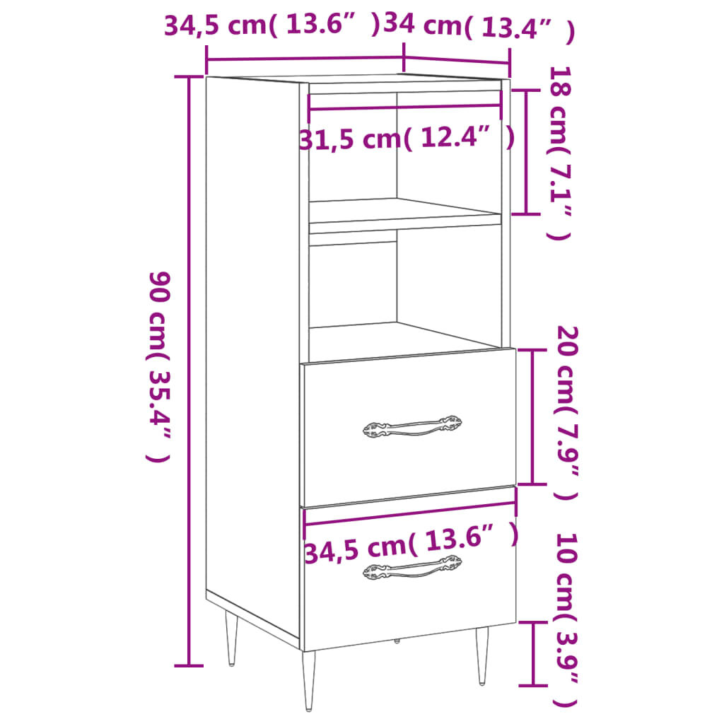 vidaXL Ντουλάπι Καφέ Δρυς 34,5 x 34 x 90 εκ. Επεξεργασμένο Ξύλο