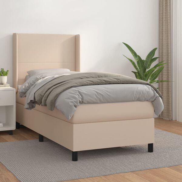 vidaXL Κρεβάτι Boxspring με Στρώμα Καπουτσίνο 90x200εκ.από Συνθ. Δέρμα