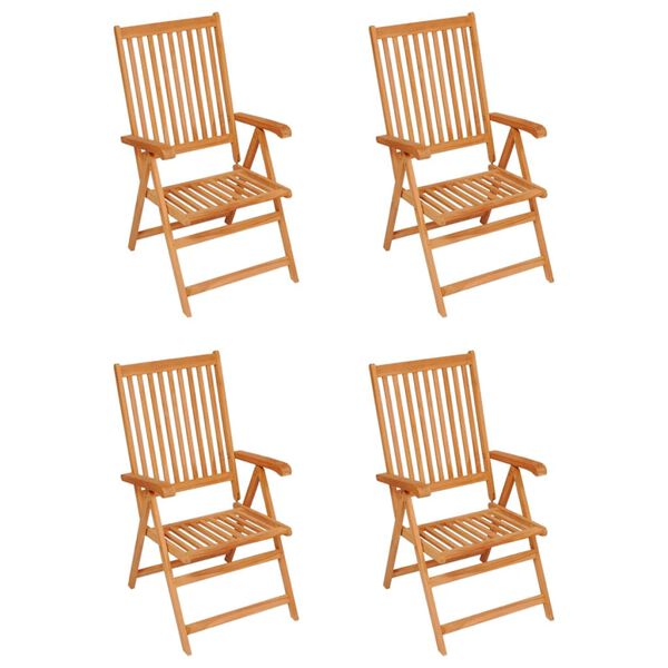 vidaXL Καρέκλες Κήπου 4 Τεμαχίων από Μασίφ Ξύλο Teak με Μπλε Μαξιλάρια