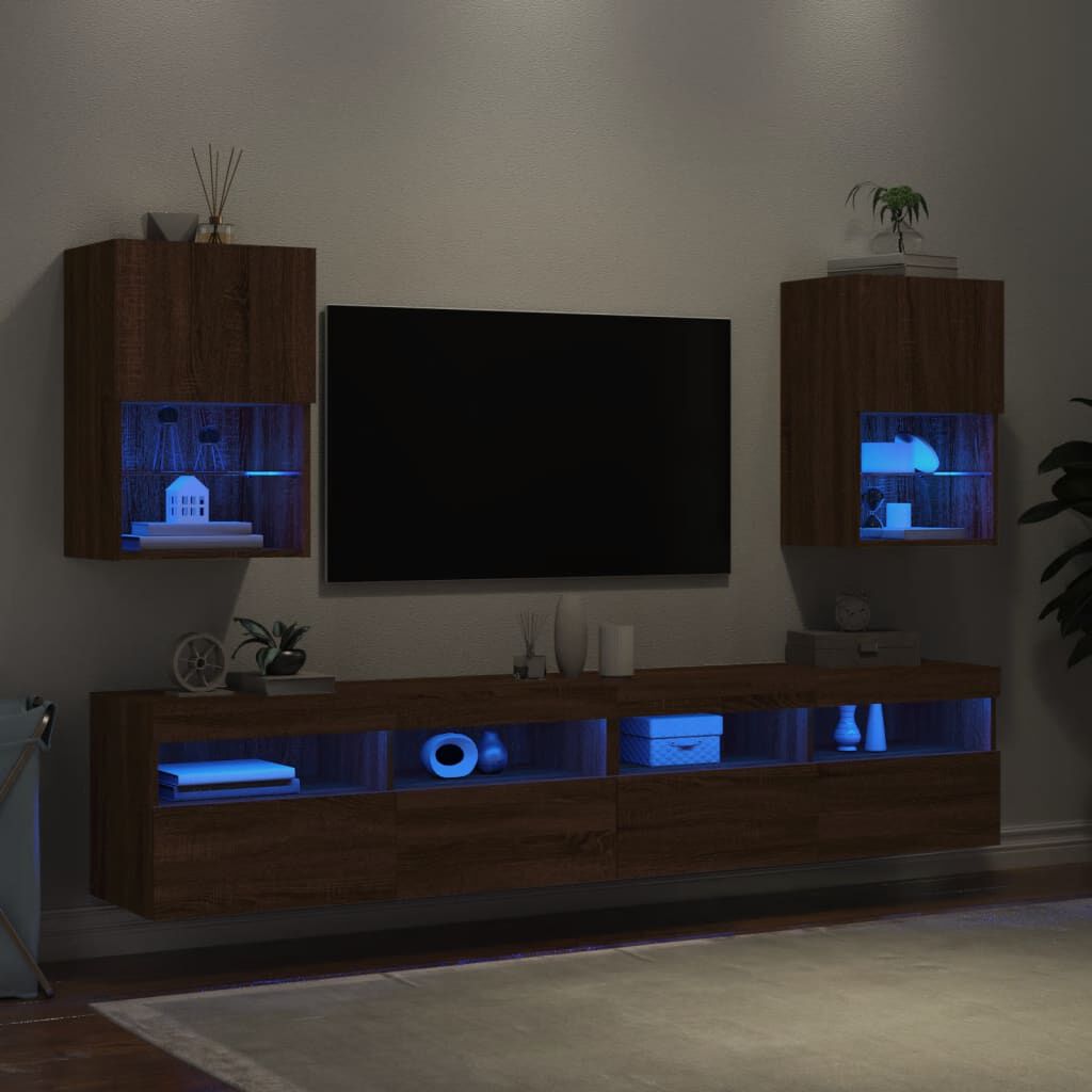 vidaXL Έπιπλα Τηλεόρασης με LED 2 τεμ. Καφέ Δρυς 40,5x30x60 εκ.