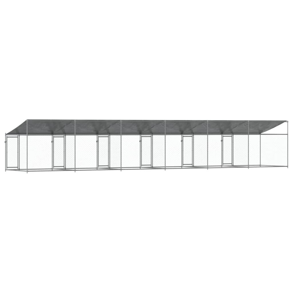 vidaXL Κλουβί Σκύλου με Οροφή και Πόρτες Γκρι 12x2x2 μ. Γαλβ. Χάλυβας