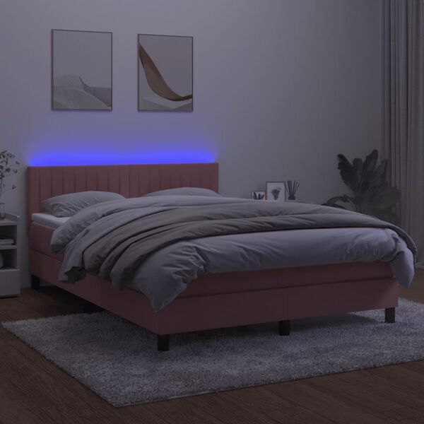 vidaXL &Kappa;&rho;&epsilon;&beta;ά&tau;&iota; Boxspring &mu;&epsilon; &Sigma;&tau;&rho;ώ&mu;&alpha; & LED &Rho;&omicron;&zeta; 140x200 &epsilon;&kappa;. &Beta;&epsilon;&lambda;&omicron;ύ&delta;&iota;&nu;&omicron;