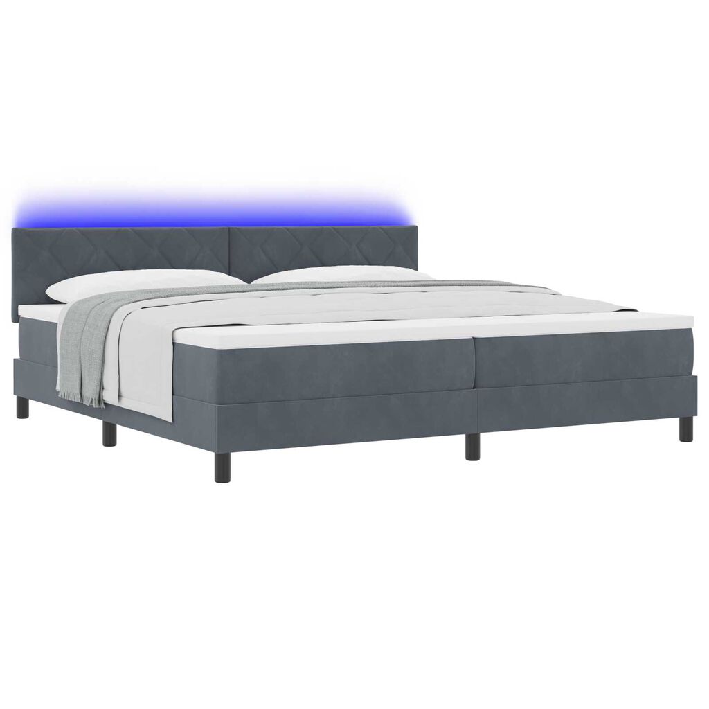 vidaXL Κρεβάτι Box Spring με Ματράς & LED Σκούρο Γκρι 200x200 εκ. Βελούδο