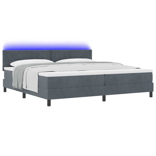 vidaXL Κρεβάτι Box Spring με Ματράς & LED Σκούρο Γκρι 200x200 εκ. Βελούδο