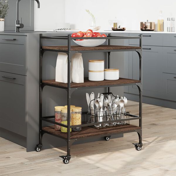 vidaXL Τρόλεϊ Κουζίνας Καφέ Δρυς 65x40x86,5 εκ. από Επεξεργασμένο Ξύλο