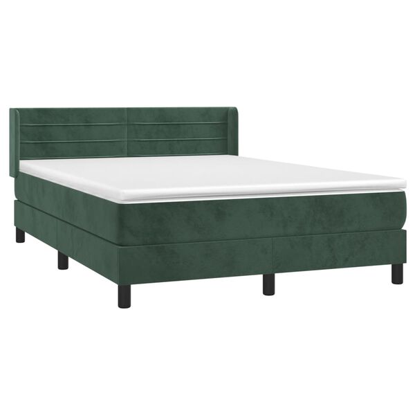 vidaXL Κρεβάτι Boxspring με Στρώμα Σκούρο Πράσινο 140x200εκ. Βελούδινο