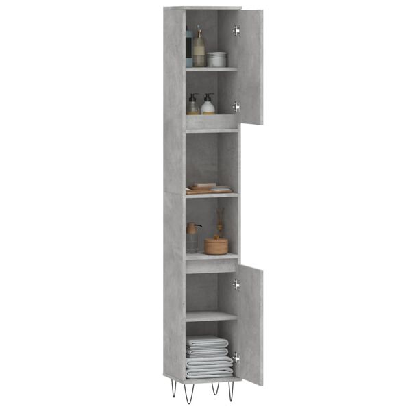 vidaXL Ντουλάπι Μπάνιου Γκρι Σκυροδέματος 30x30x190 εκ. Επεξ. Ξύλο