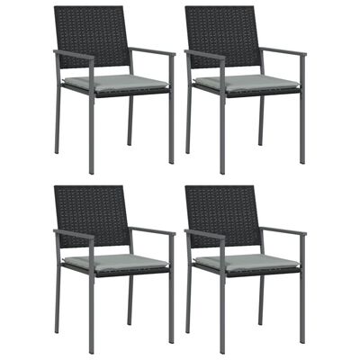 vidaXL Καρέκλες Κήπου 4 τεμ. Μαύρο 54x62,5x89 εκ Συνθ. Ρατάν&Μαξιλάρια