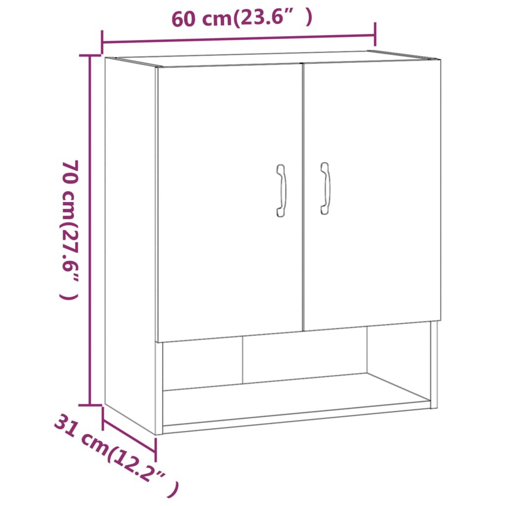 vidaXL Ντουλάπι Τοίχου Καφέ Δρυς 60x31x70 εκ. Επεξεργασμένο Ξύλο