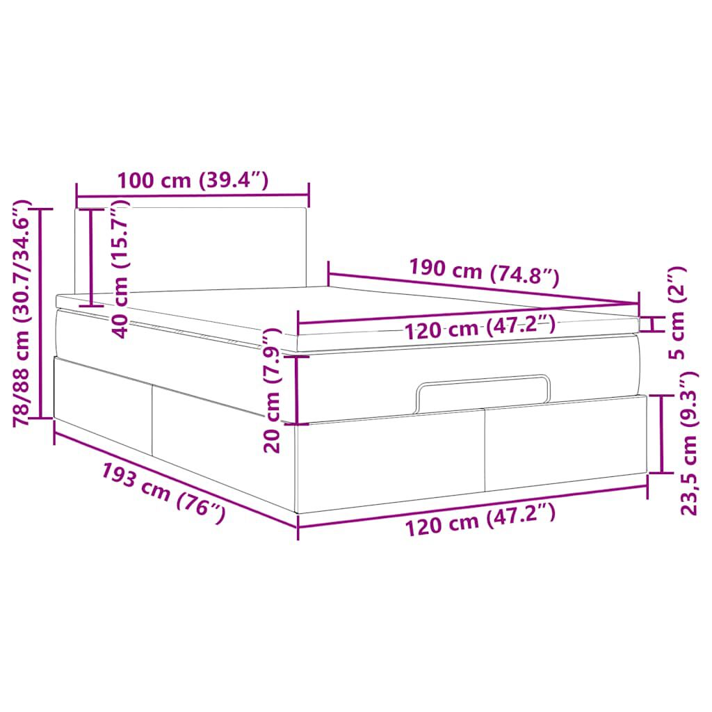 vidaXL Οθωμανικό κρεβάτι με στρώμα Σκούρο καφέ 120x190 cm Ύφασμα