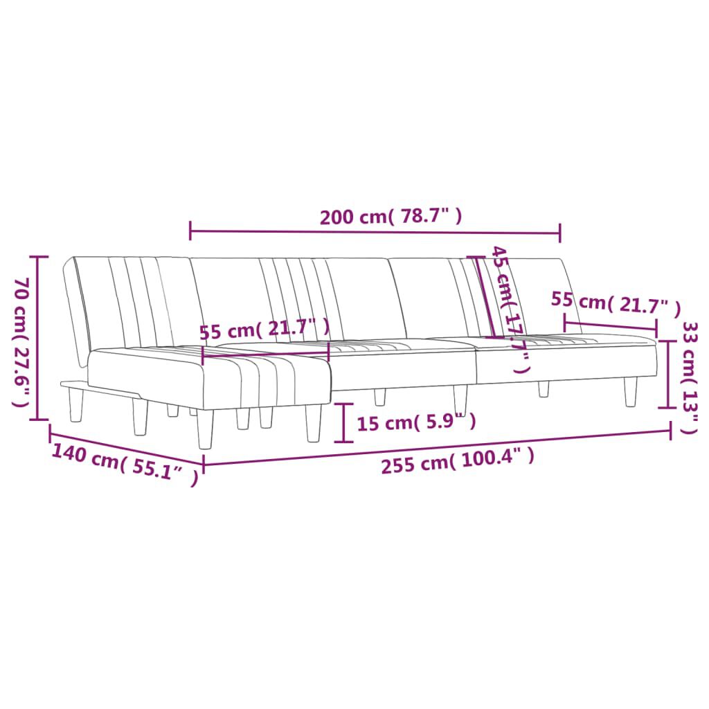 vidaXL Καναπές Κρεβάτι Γωνιακός Σκ. Γκρι 255x140x70 εκ. Υφασμάτινος
