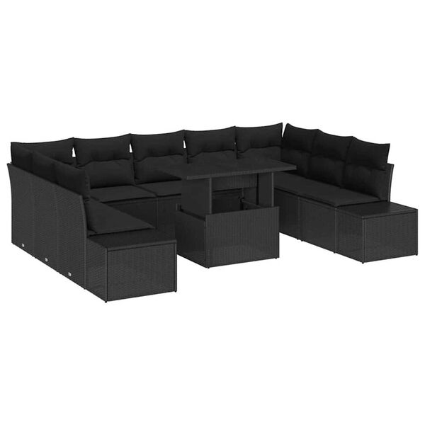 vidaXL Σετ Καναπέ Κήπου με αποθήκευση 10 pcs Μαύρο Πολυ ράταν