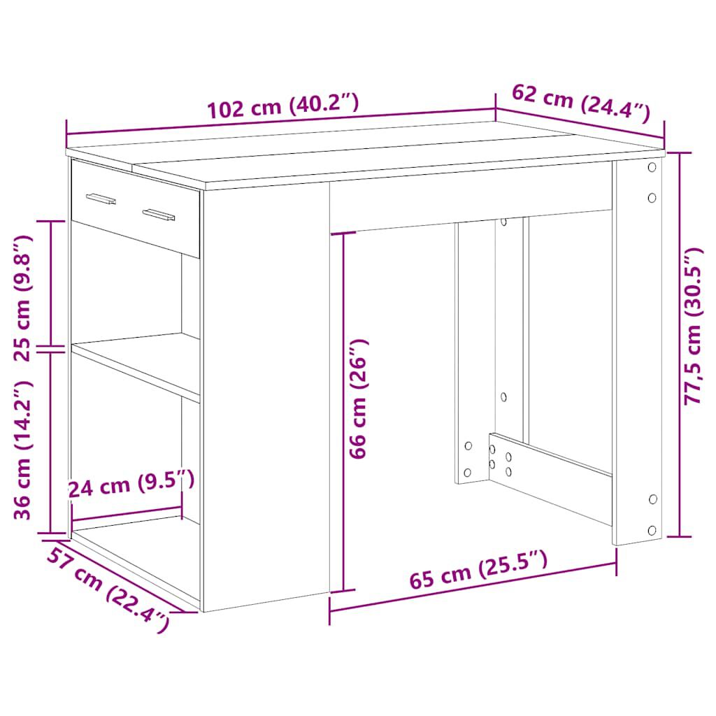 vidaXL Γραφείο με συρτάρι ράφι Λευκό 102x62x77,5cm Κατασκευασμένο ξύλο