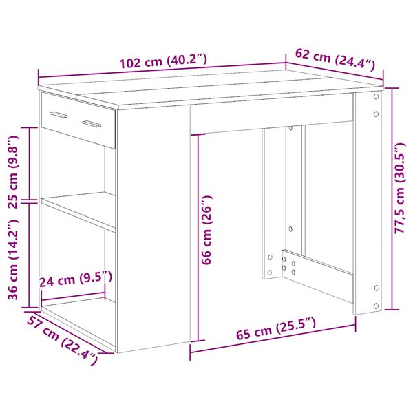 vidaXL Γραφείο με συρτάρι ράφι Λευκό 102x62x77,5cm Κατασκευασμένο ξύλο