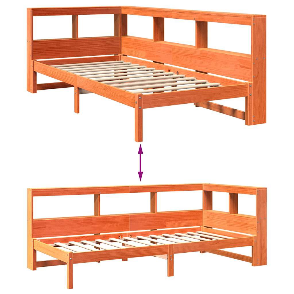 vidaXL Κρεβάτι Βιβλιοθήκη Χωρίς Στρώμα 75x190 εκ Μασίφ Ξύλο Πεύκου