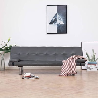 vidaXL Καναπές - Κρεβάτι με 2 Μαξιλάρια Γκρι από Συνθετικό Δέρμα