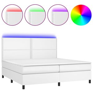 vidaXL Κρεβάτι Boxspring με Στρώμα & LED Λευκό 200x200 εκ. Συνθ. Δέρμα