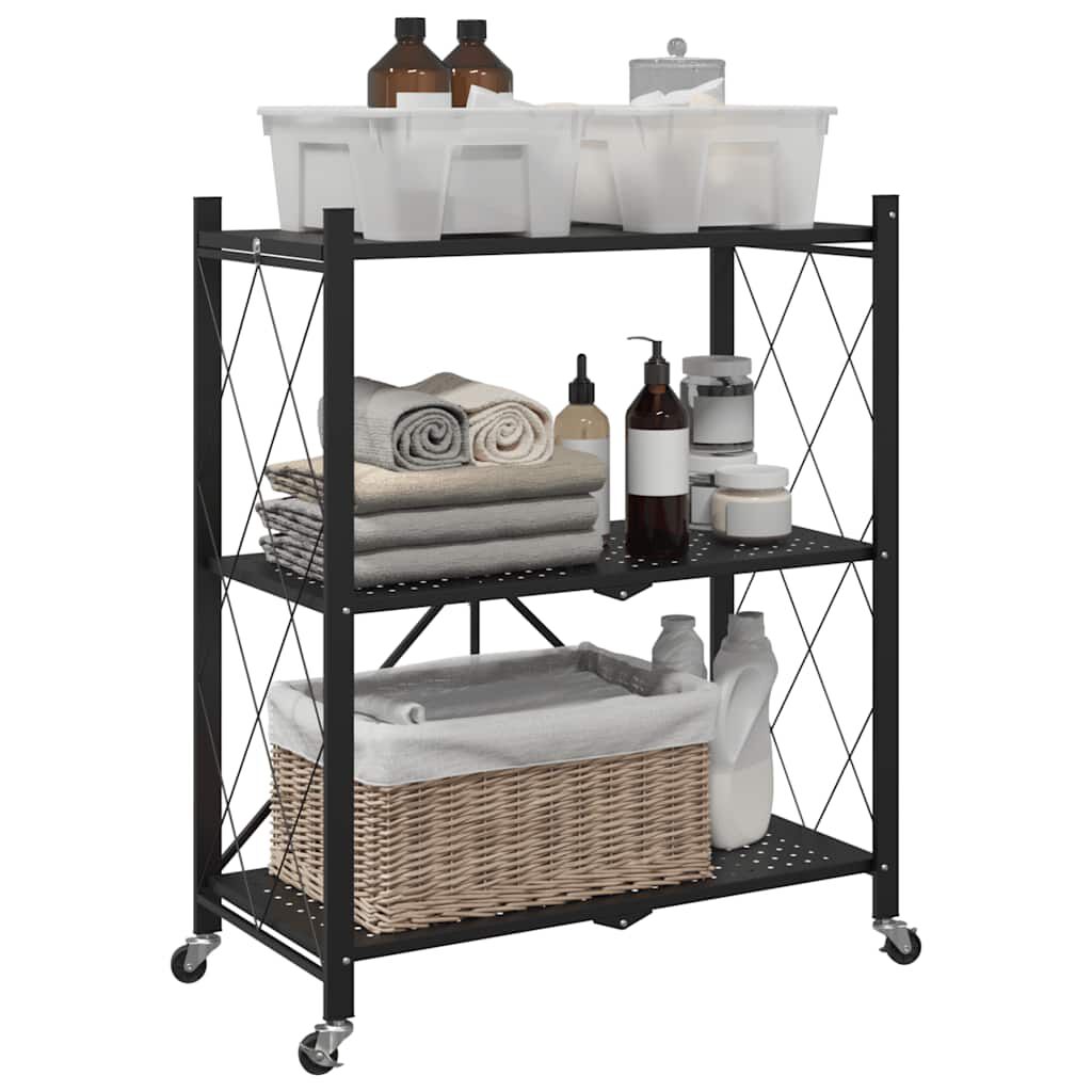 vidaXL Ράφι αποθήκευσης σε ρόδες Μαύρο 71x34x88 cm Ατσάλι