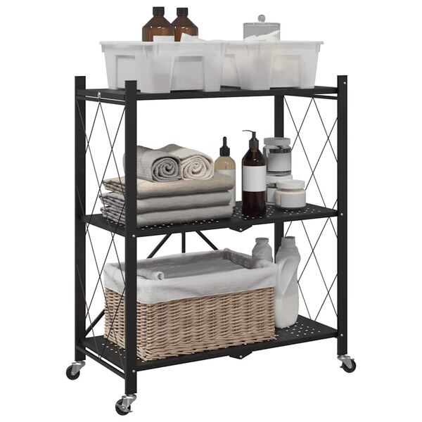 vidaXL Ράφι αποθήκευσης σε ρόδες Μαύρο 71x34x88 cm Ατσάλι