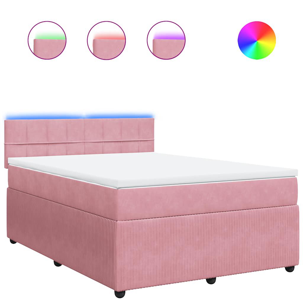 vidaXL Κρεβάτι Boxspring με Στρώμα Ροζ 140x200 εκ. Βελούδινο