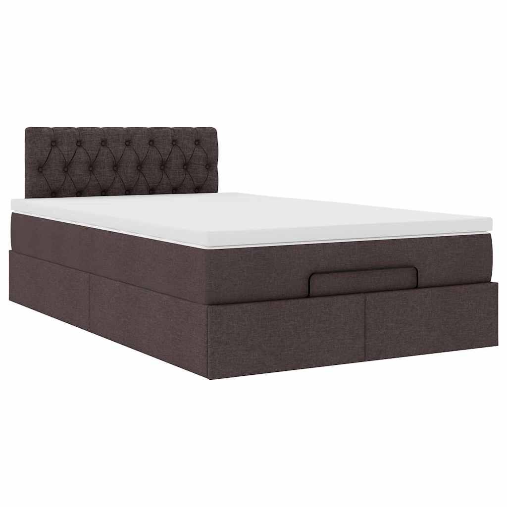 vidaXL Ottoman Κρεβάτι με Στρώμα Σκούρο Καφέ 120x200cm Ύφασμα