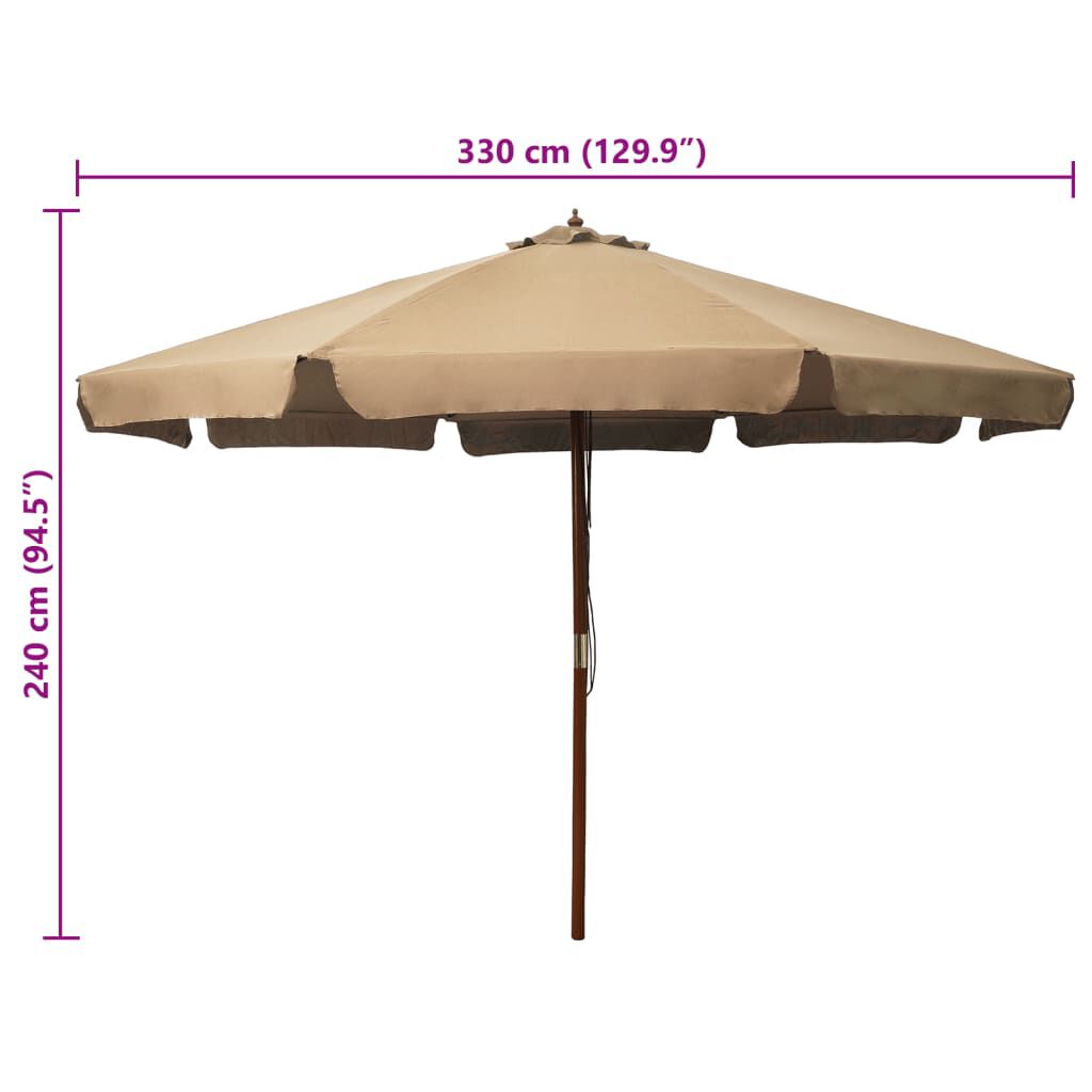 vidaXL Ομπρέλα Κήπου Χρώμα Taupe 330 εκ. με Ξύλινο Ιστό