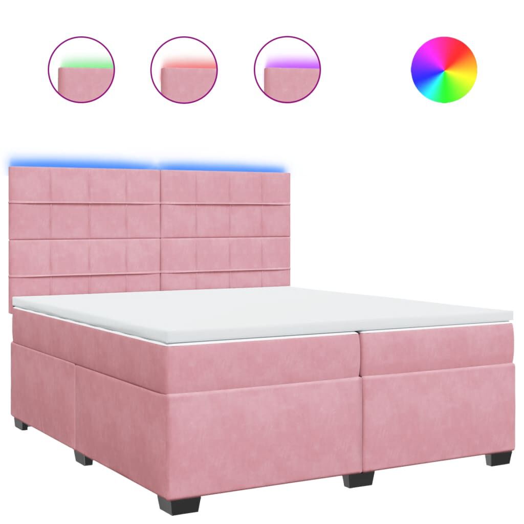 vidaXL Κρεβάτι Boxspring με Στρώμα Ροζ 200x200 εκ. Βελούδινο