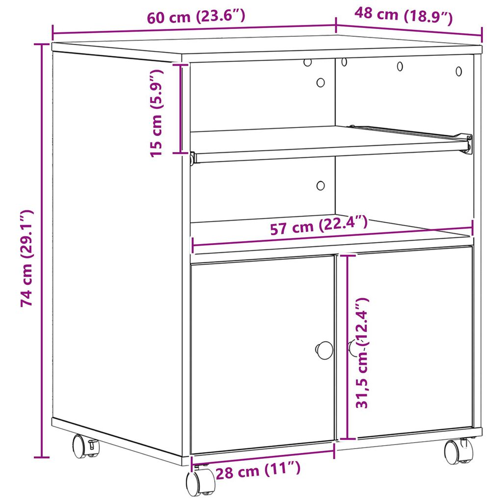 vidaXL Ράφι Εκτυπωτή με Ρόδες Παλιό Ξύλο 60x48x74 εκ.