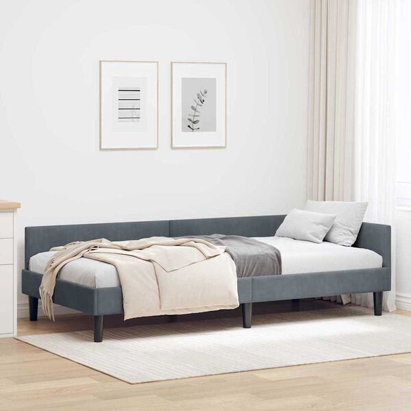 vidaXL Πλαϊνό Κρεβάτι με κεφαλάρι Σκούρο γκρι 90 x 200 cm