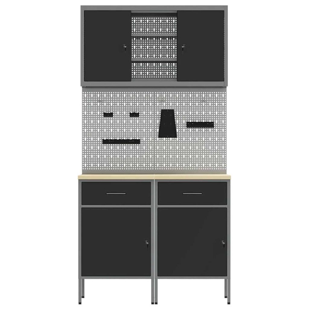 vidaXL Πάγκος εργασίας με συρτάρι 8 pcs Γκρι 100 x 55 x 200 εκ Ατσάλι