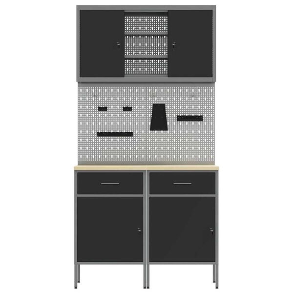 vidaXL Πάγκος εργασίας με συρτάρι 8 pcs Γκρι 100 x 55 x 200 εκ Ατσάλι