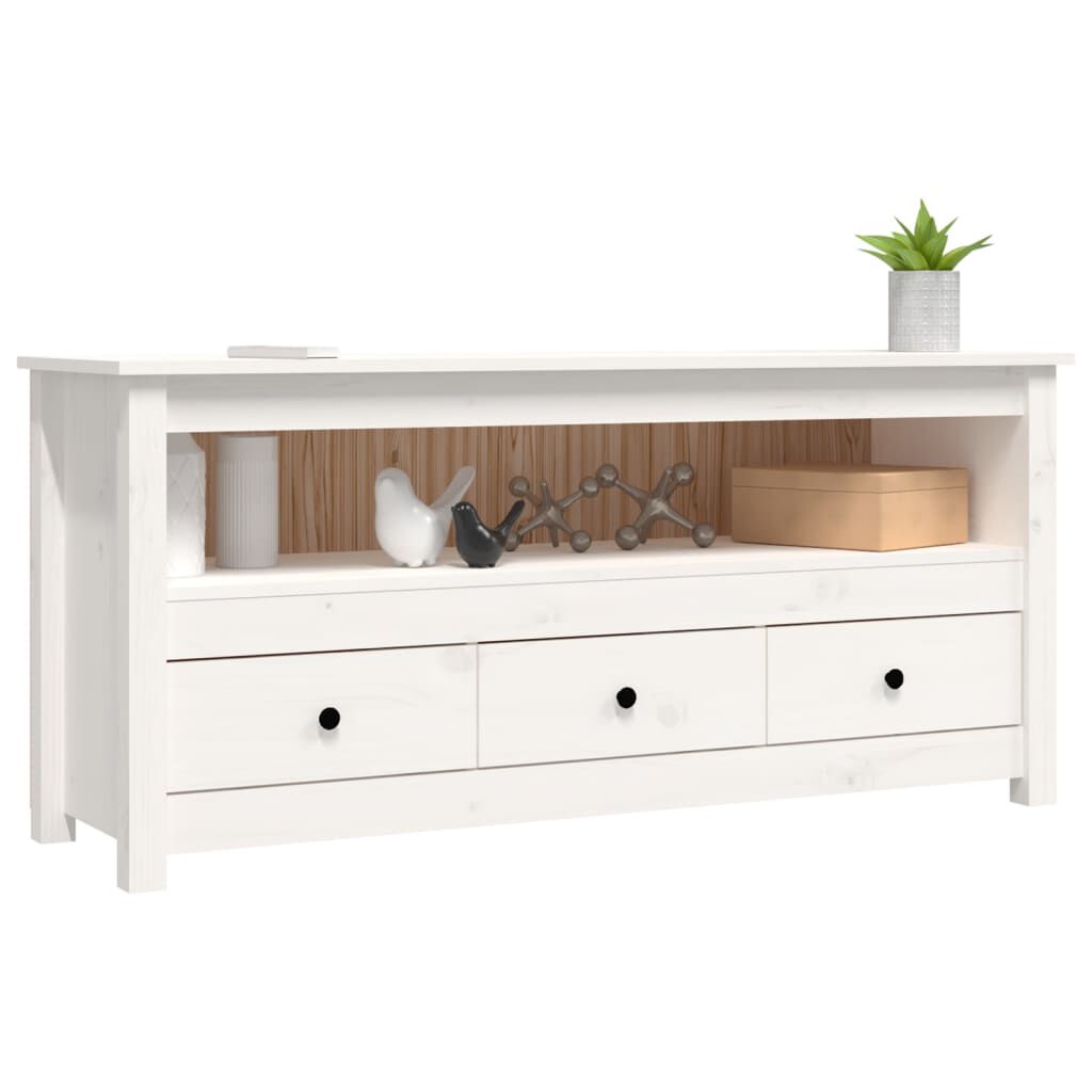 vidaXL Έπιπλο Τηλεόρασης Λευκό 114x35x52 εκ. από Μασίφ Ξύλο Πεύκου