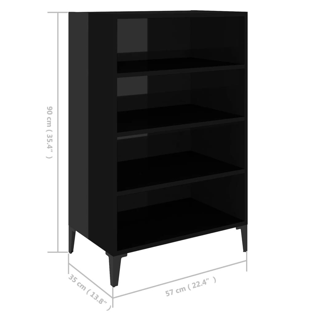 vidaXL Ραφιέρα Γυαλιστερή Μαύρη 57 x 35 x 90 εκ. από Επεξ. Ξύλο