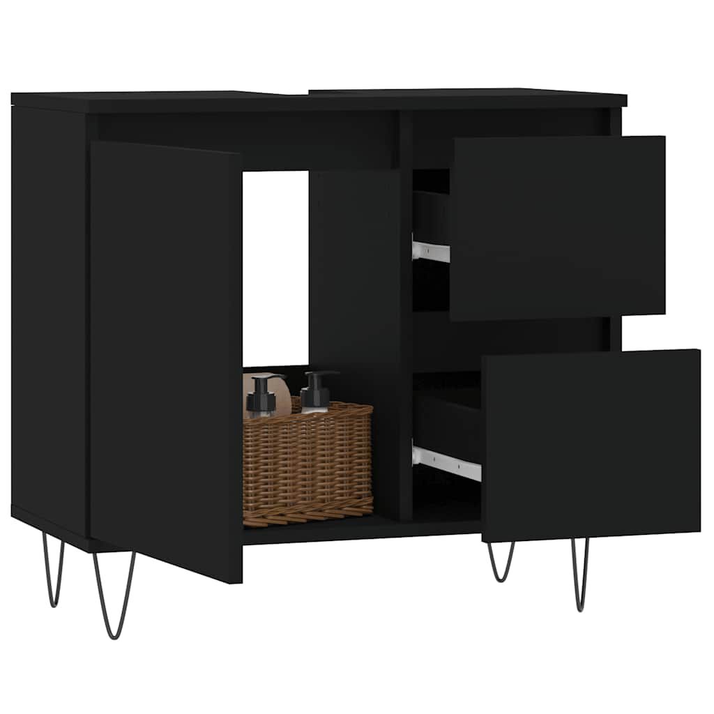 vidaXL Ντουλάπι Μπάνιου Μαύρο 65x33x60 εκ. Επεξεργασμένο Ξύλο