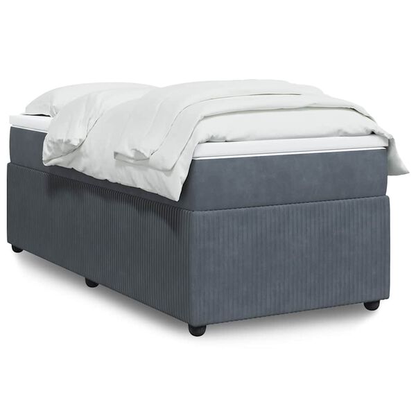 vidaXL Κρεβάτι Boxspring με Στρώμα Σκούρο Γκρι 100x200 εκ. Βελούδινο