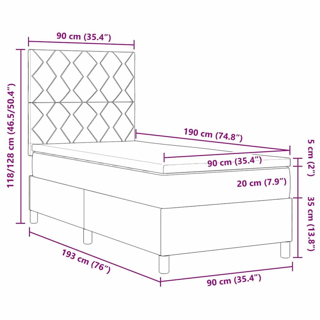 vidaXL Κρεβάτι με ελατήρια με στρώμα Μπλε 90 x 190 cm ύφασμα