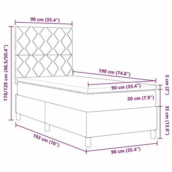 vidaXL Κρεβάτι με ελατήρια με στρώμα Μπλε 90 x 190 cm ύφασμα